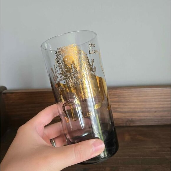 Vintage Leo Zodiac Glass Mid Century 60s/70s Smoked Glass Gold Trim - Picture 9 of 11